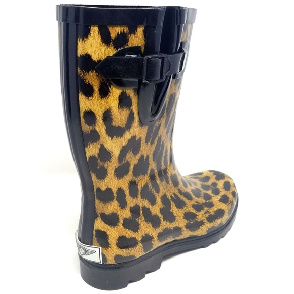 Women Mid Calf Rubber Rain Boots, #5406, Leopard - Picture 2 of 3